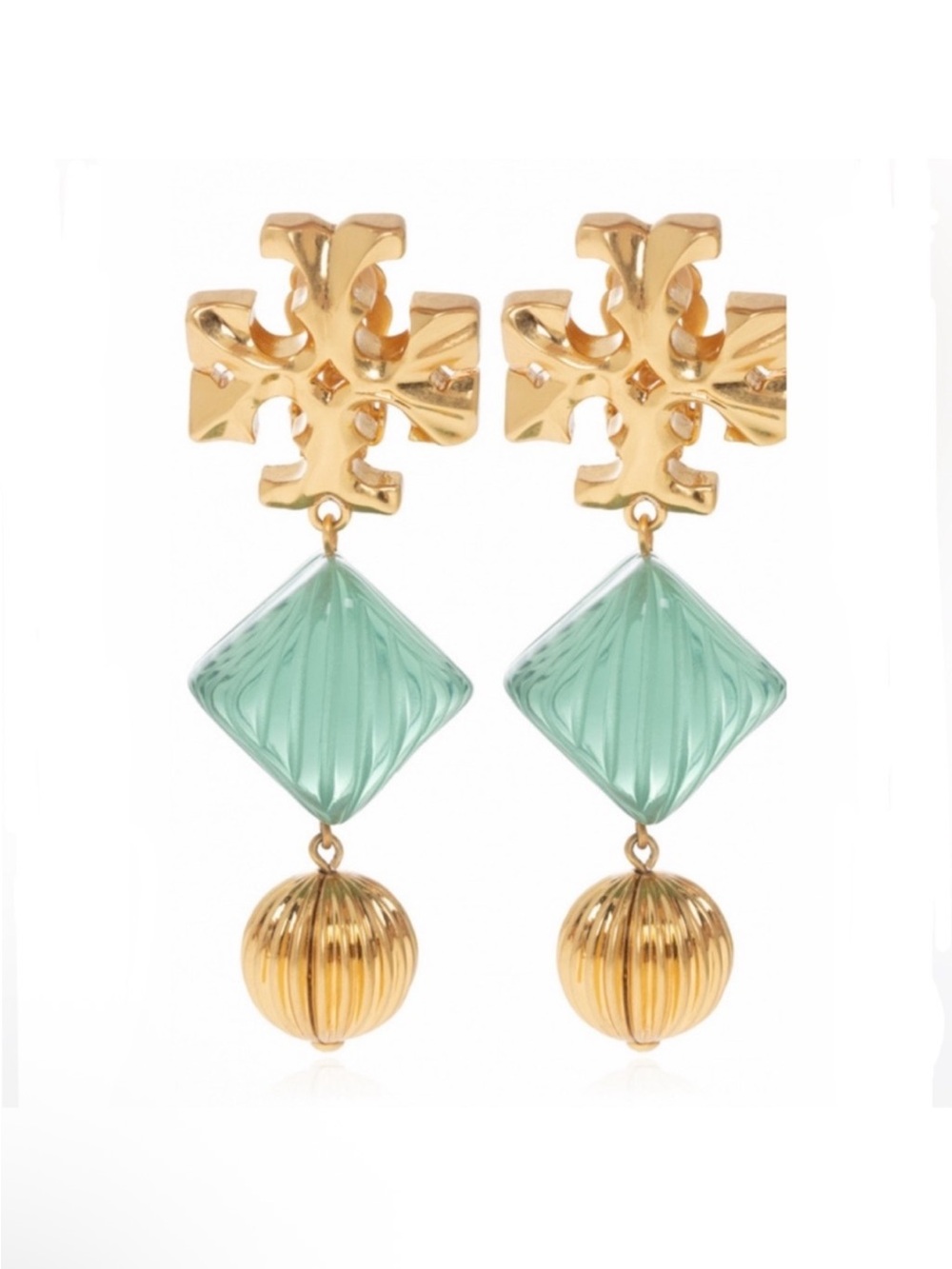 Tory Burch Gold Roxanne Gold Green Drop Earrings NEW $210